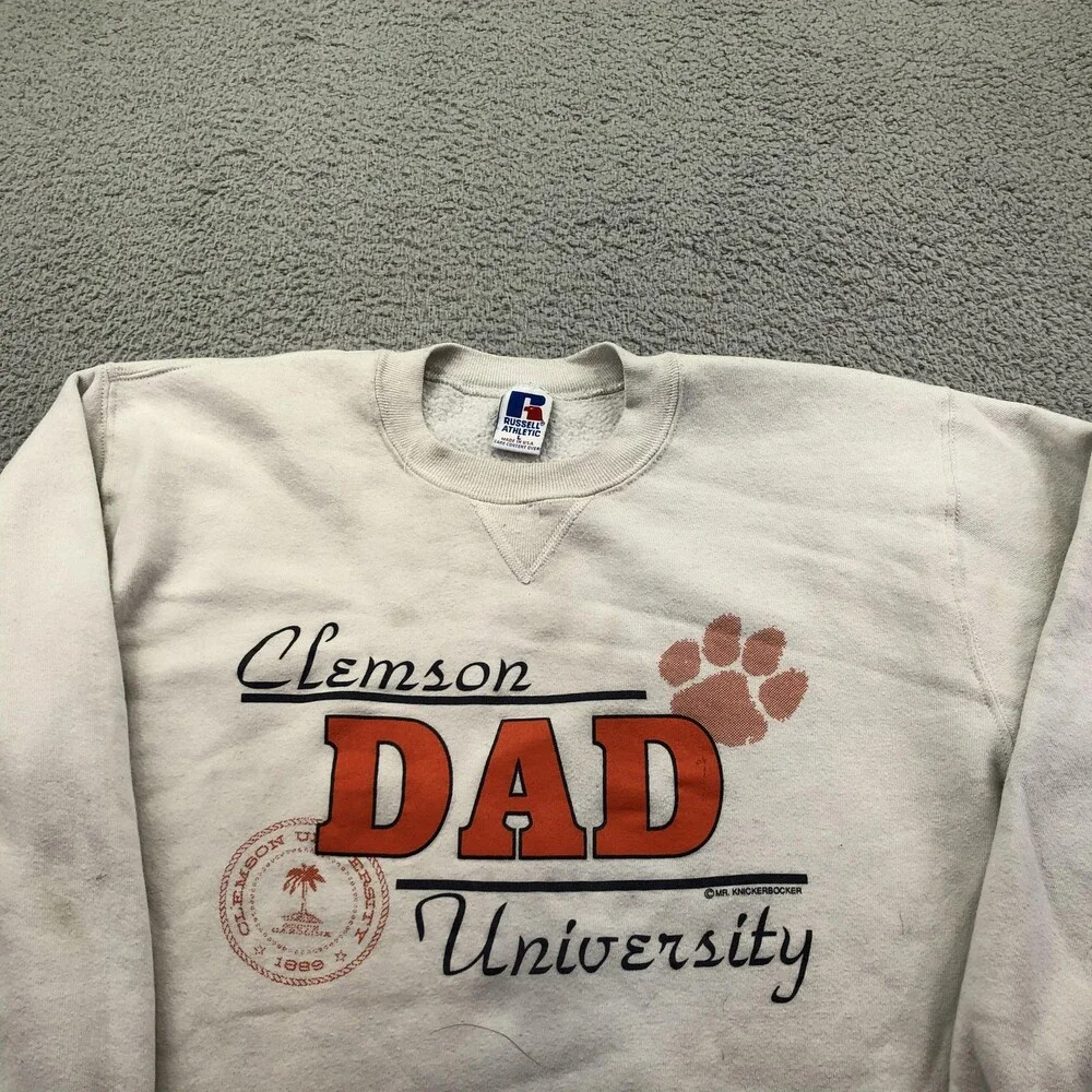 Vintage Clemson Tigers Sweatshirt Mens Large White NCAA Dad Russell Athletic